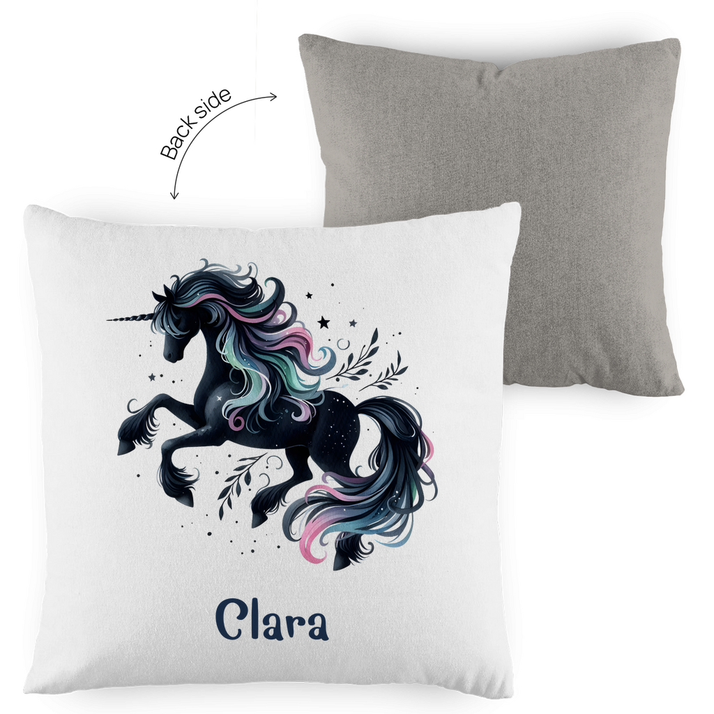 Kopfkissen Einhorn personalisiert mit Wunschname 40x40 cm mit Füllung zweifarbig