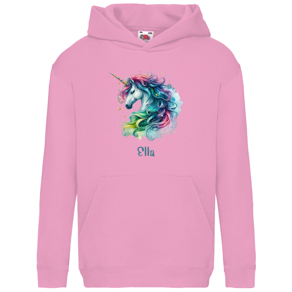 Kids Basic Bio Hoodie Einhorn personalisiert mit Wunschname Geschenk Geburtstag