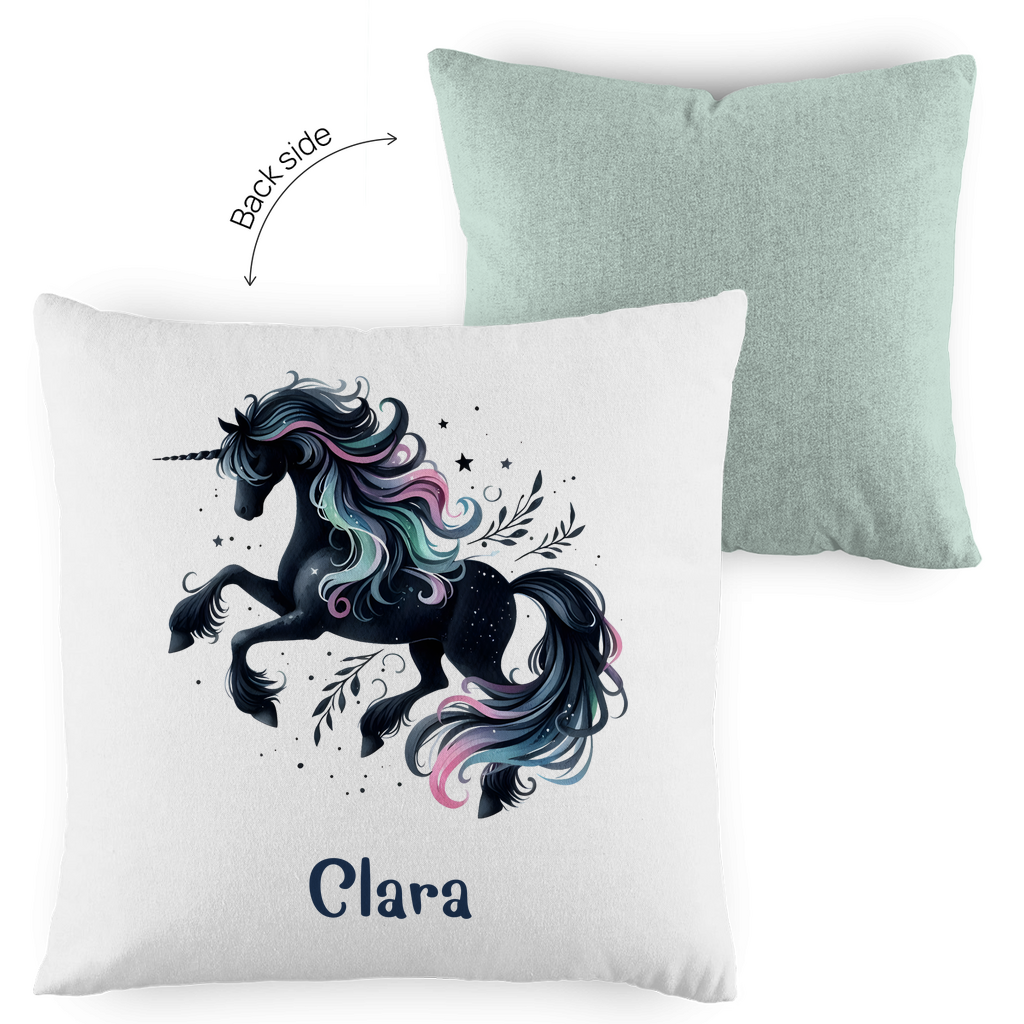 Kopfkissen Einhorn personalisiert mit Wunschname 40x40 cm mit Füllung zweifarbig