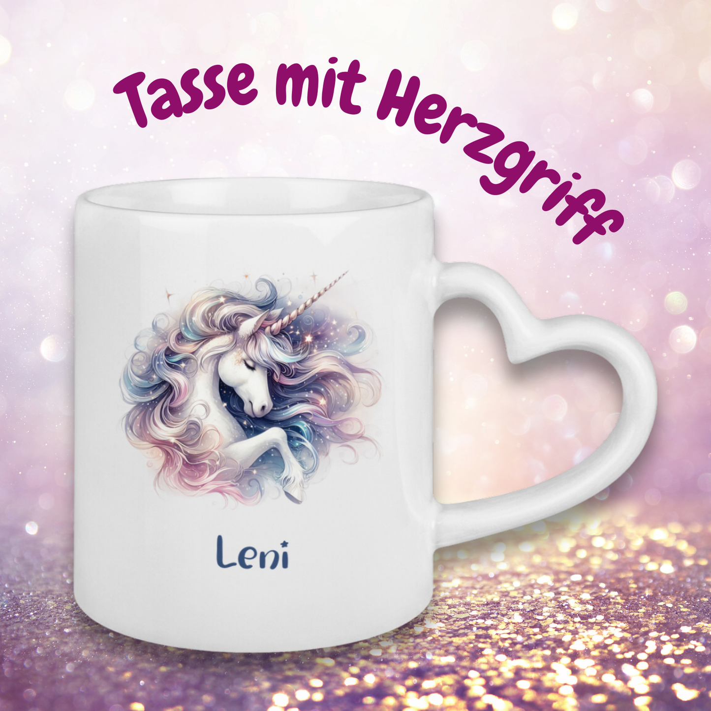 Tasse Herzgriff Einhorn personalisiert mit Wunschname Geschenk Geburtstag