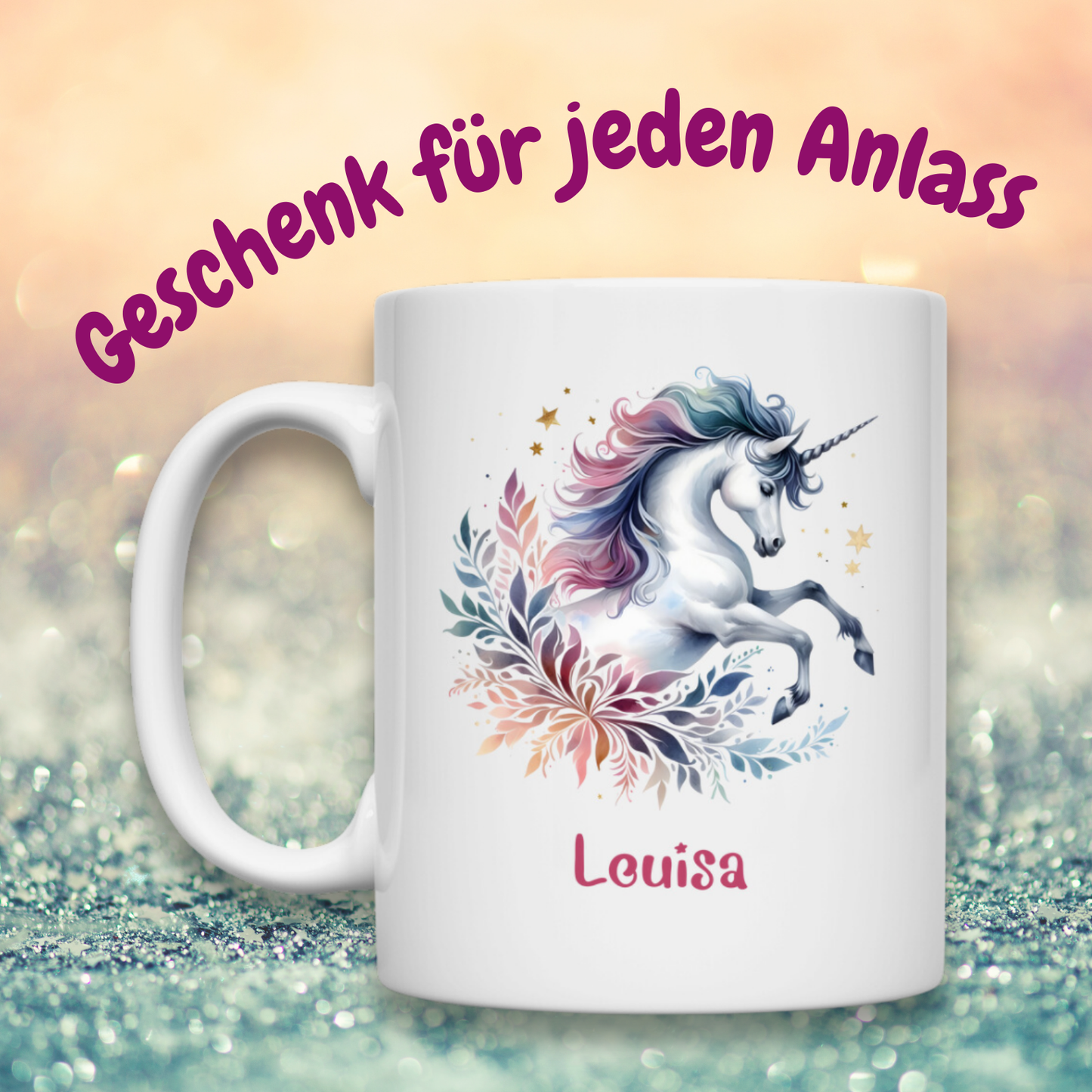 Tasse weiß Einhorn personalisiert mit Wunschname Geschenk Geburtstag