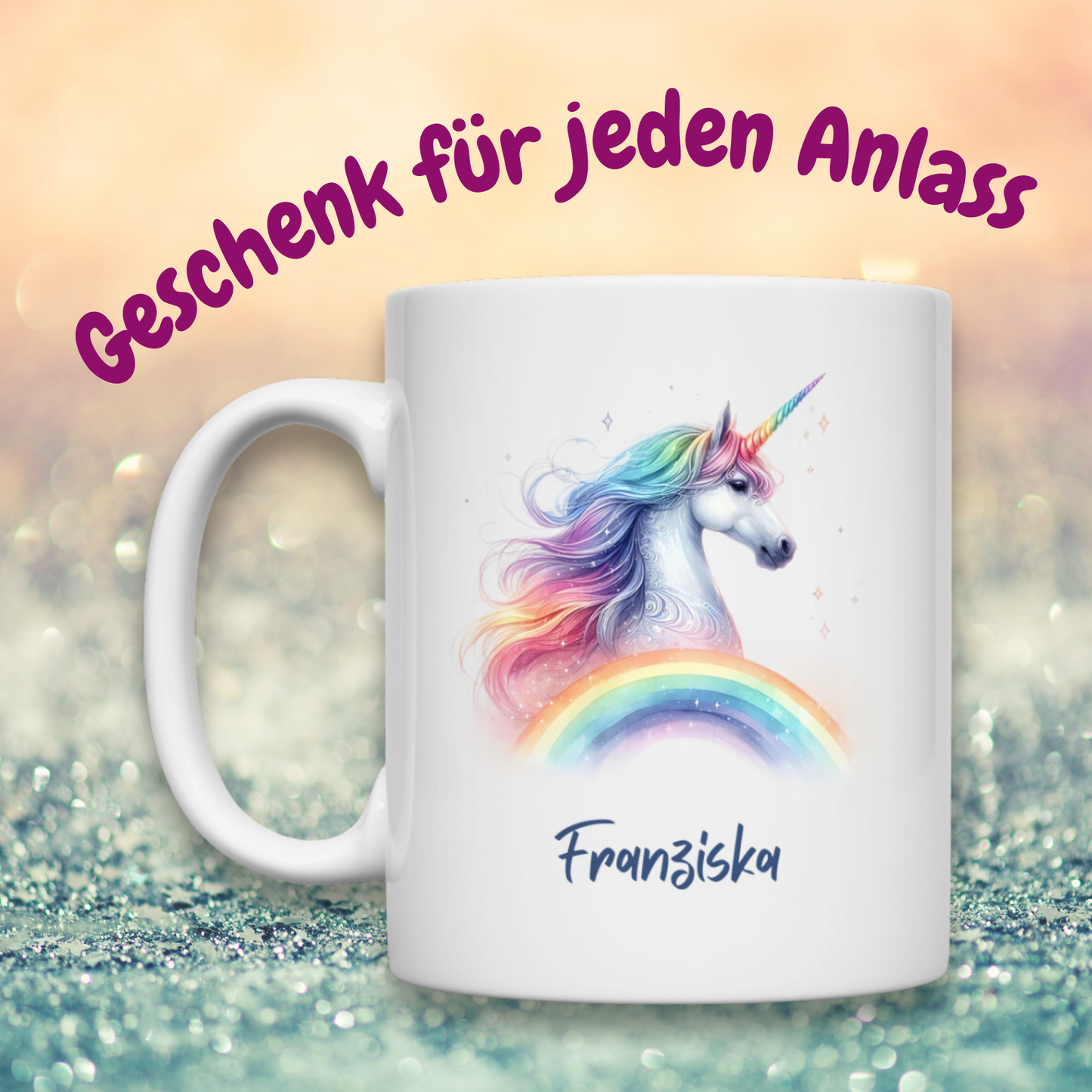 Tasse weiß Einhorn personalisiert mit Wunschname Geschenk Geburtstag