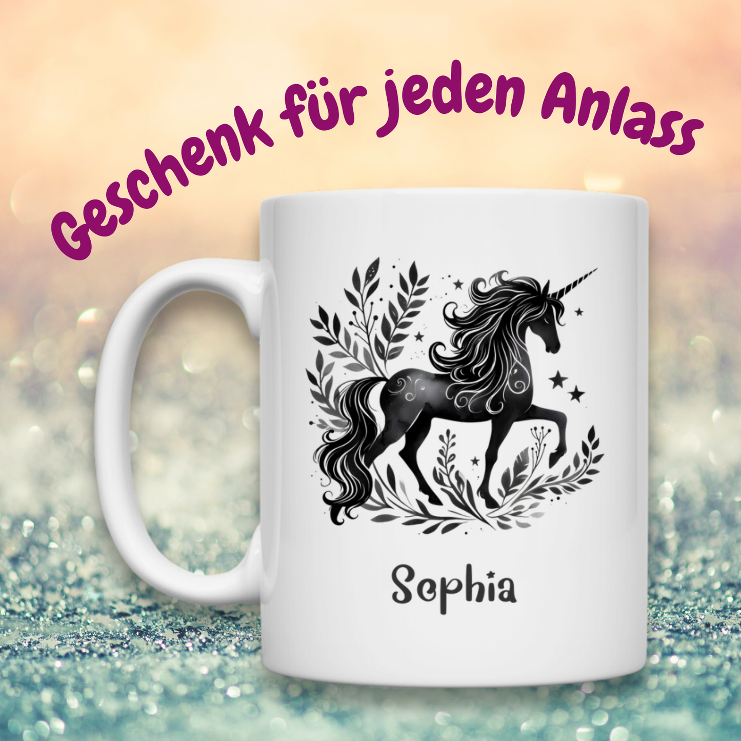 Tasse weiß Einhorn personalisiert mit Wunschname Geschenk Geburtstag
