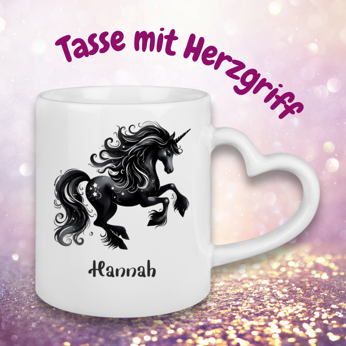 Tasse Herzgriff Einhorn personalisiert mit Wunschname Geschenk Geburtstag