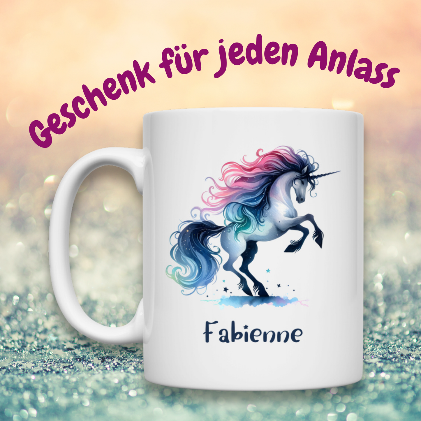 Tasse weiß Einhorn personalisiert mit Wunschname Geschenk Geburtstag