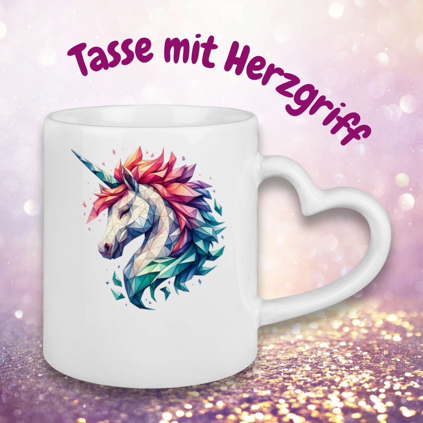 Tasse Herzgriff Einhorn personalisiert mit Wunschname Geschenk Geburtstag