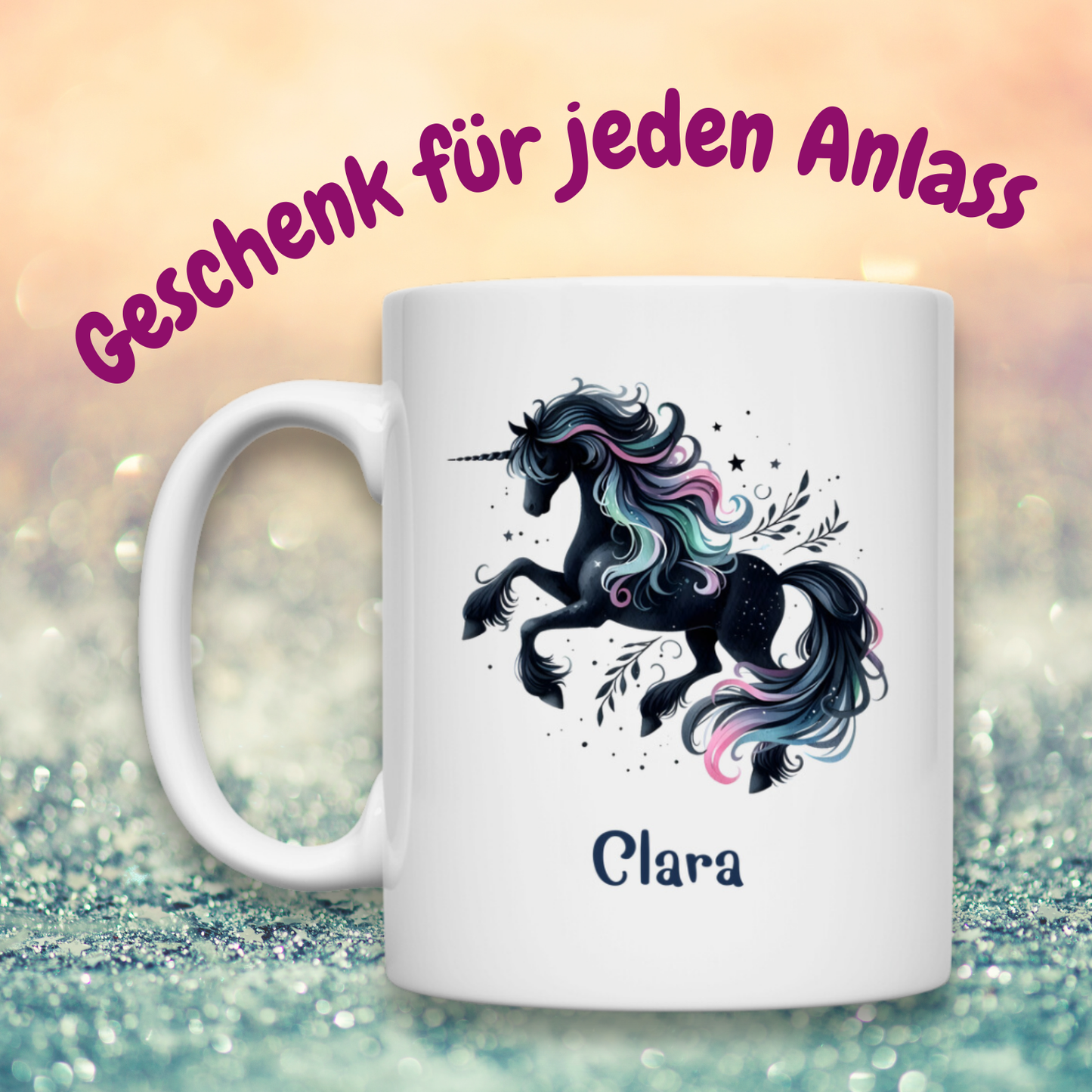 Tasse weiß Einhorn personalisiert mit Wunschname Geschenk Geburtstag
