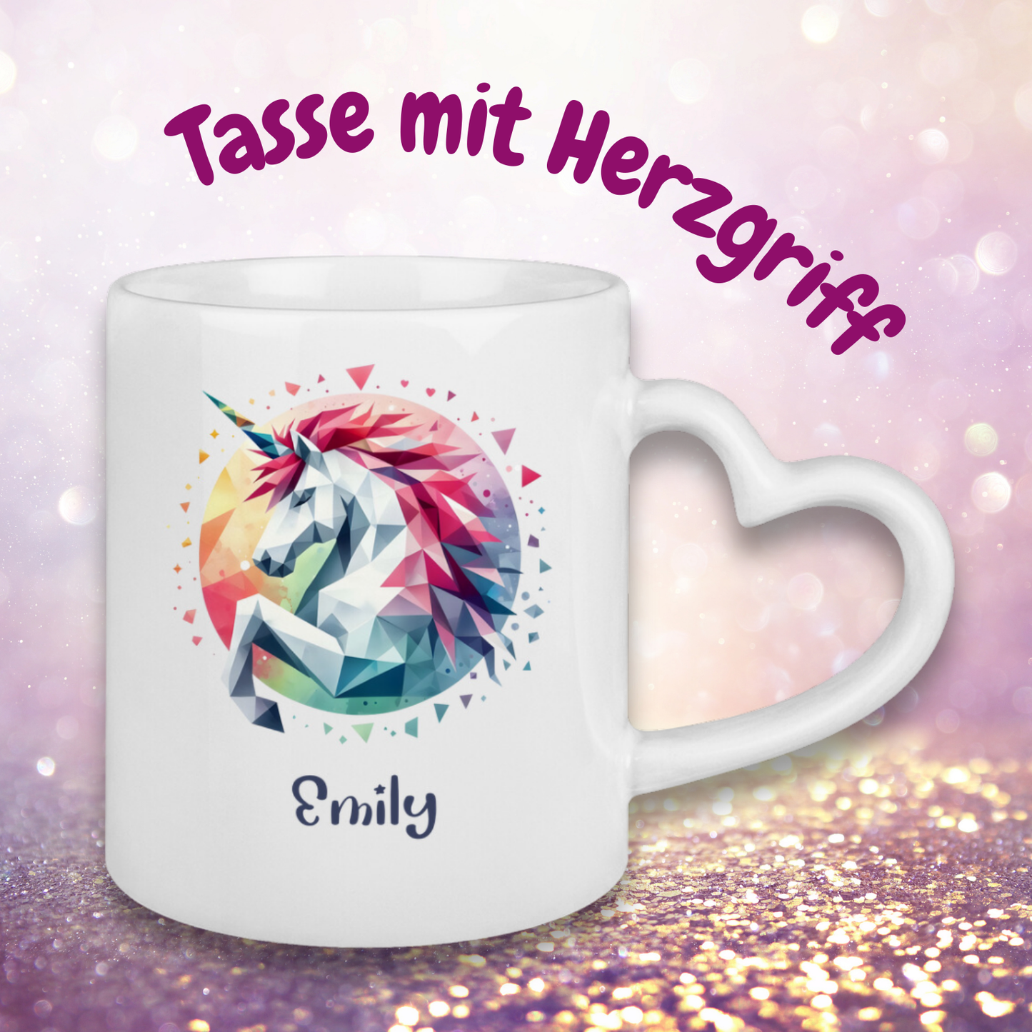 Tasse Herzgriff Einhorn personalisiert mit Wunschname Geschenk Geburtstag