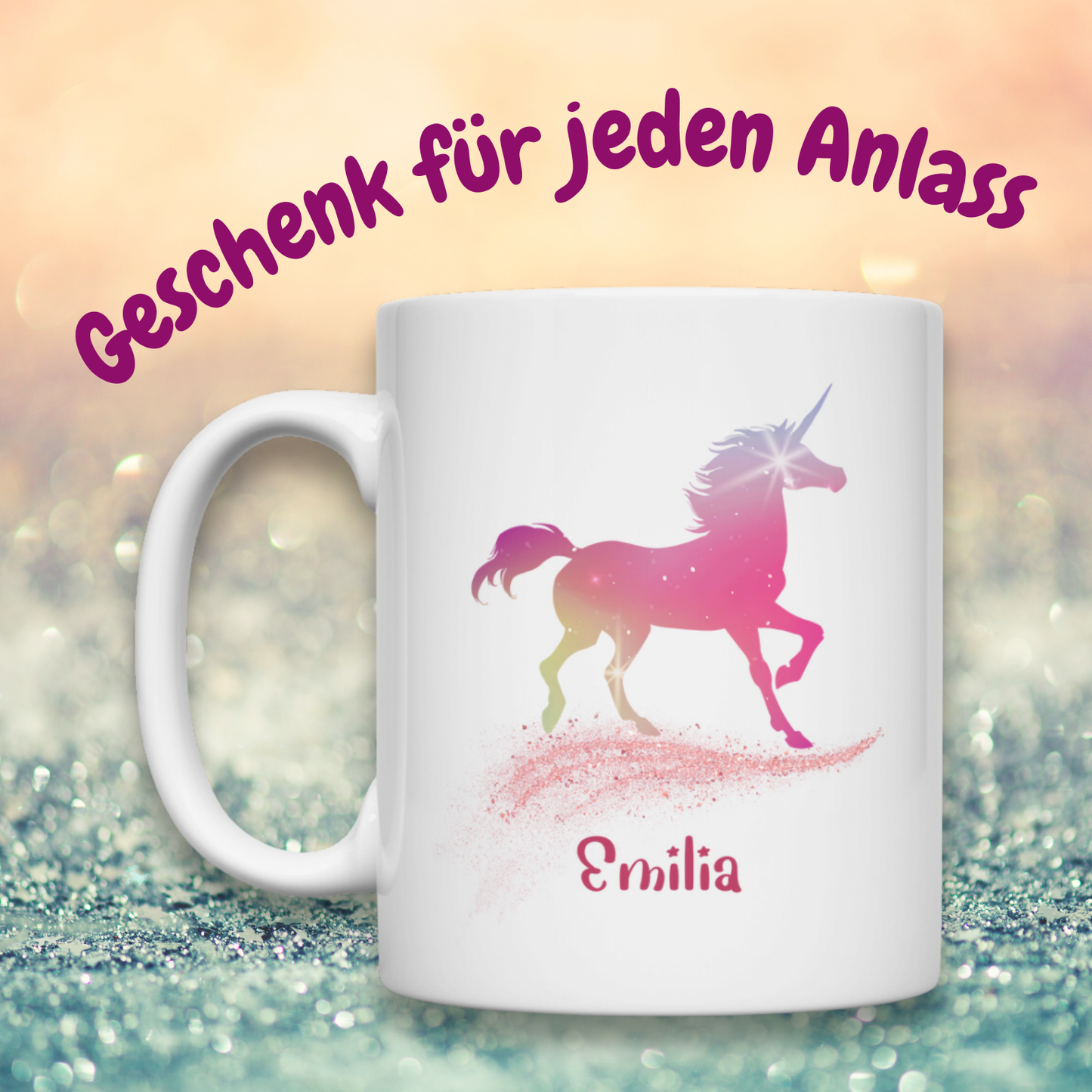 Tasse weiß Einhorn personalisiert mit Wunschname Geschenk Geburtstag