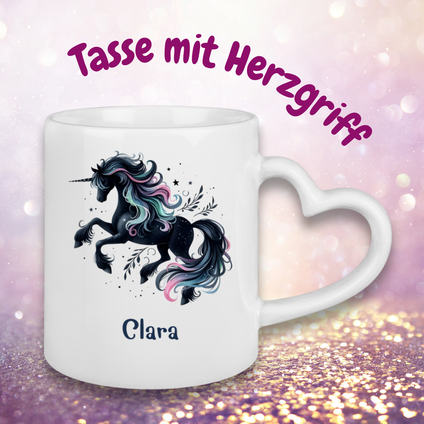 Tasse Herzgriff Einhorn personalisiert mit Wunschname Geschenk Geburtstag