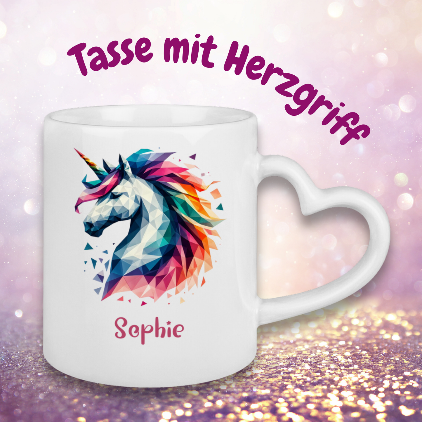 Tasse Herzgriff Einhorn personalisiert mit Wunschname Geschenk Geburtstag