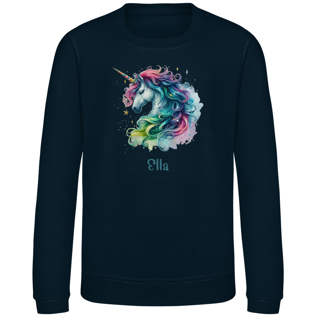Kinder Sweatshirt Einhorn personalisiert mit Wunschname Geschenk Geburtstag