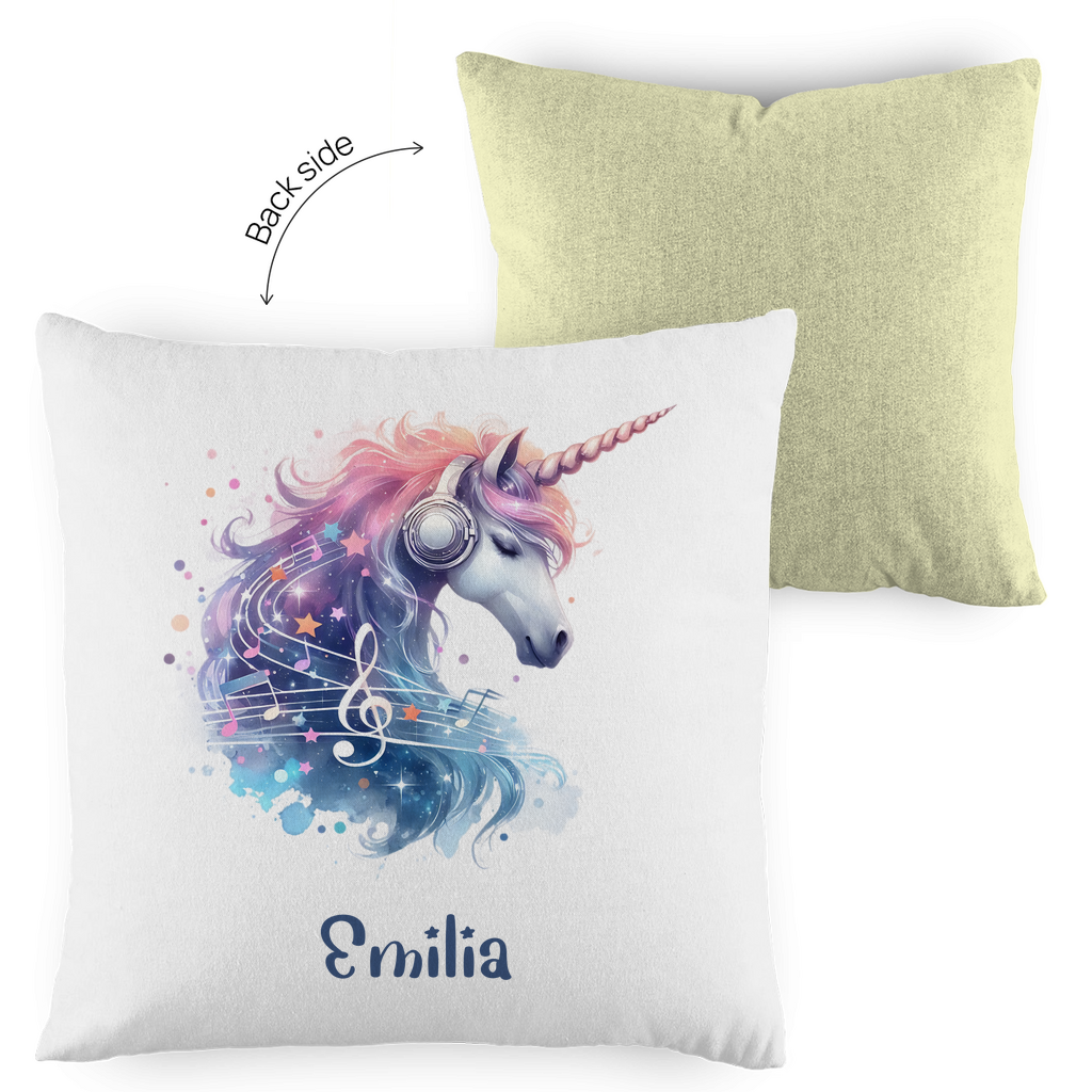 Kopfkissen Einhorn personalisiert mit Wunschname 40x40 cm mit Füllung zweifarbig