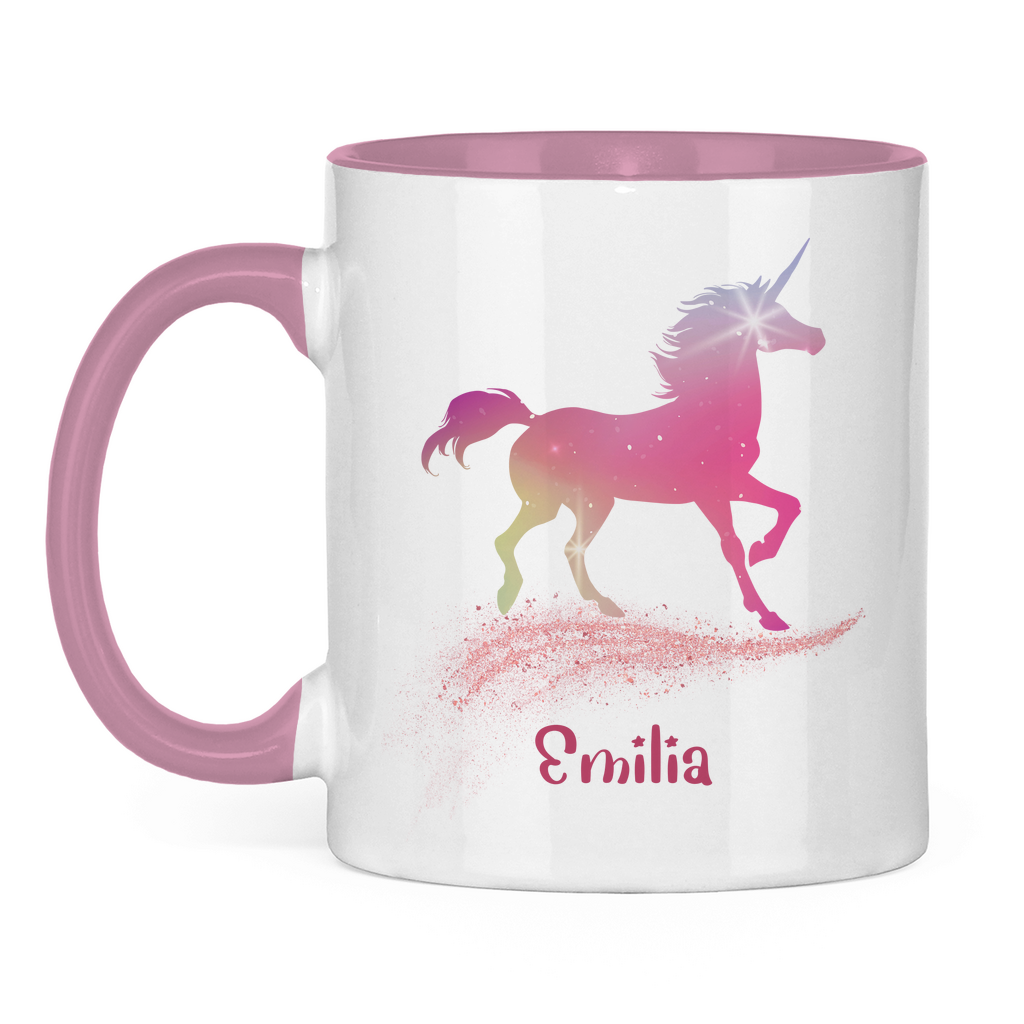 Tasse zweifarbig Einhorn personalisiert mit Wunschname Geschenk Geburtstag