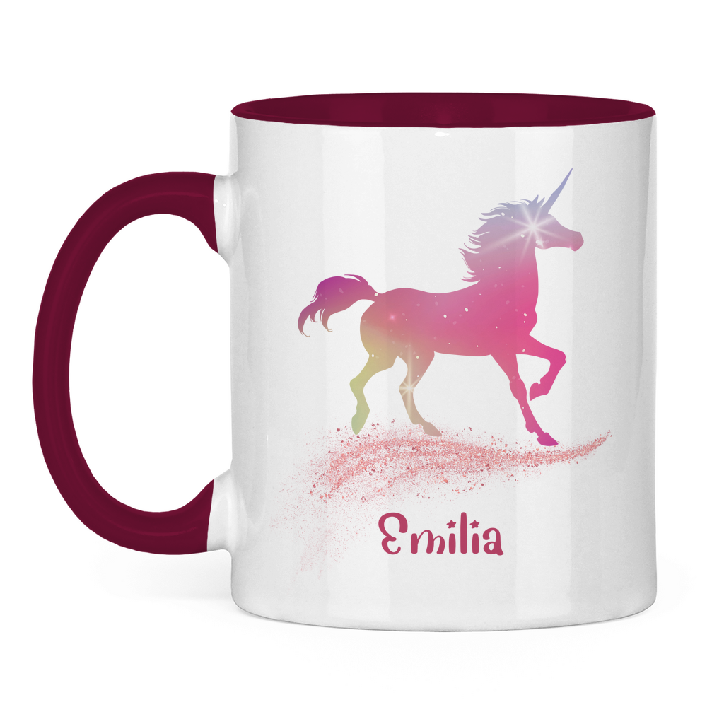 Tasse zweifarbig Einhorn personalisiert mit Wunschname Geschenk Geburtstag