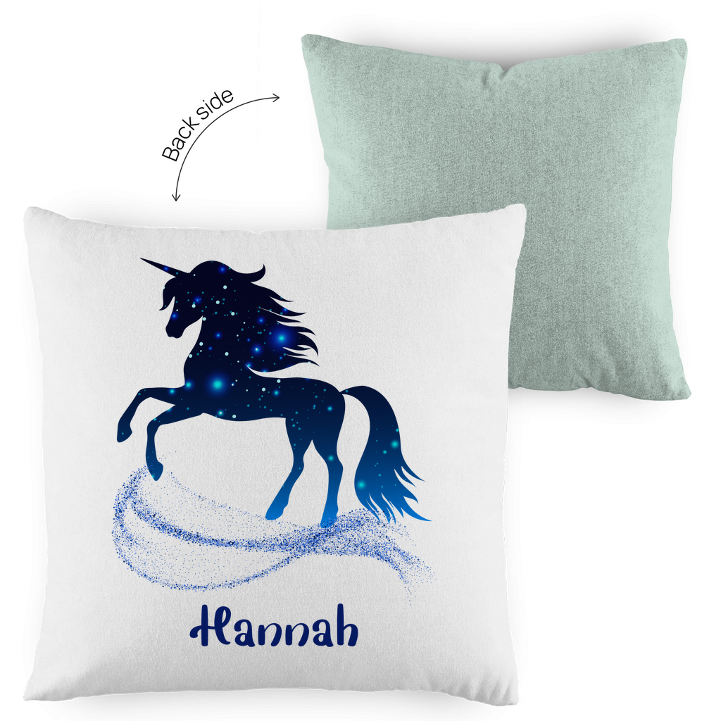 Kopfkissen Einhorn personalisiert mit Wunschname 40x40 cm mit Füllung zweifarbig
