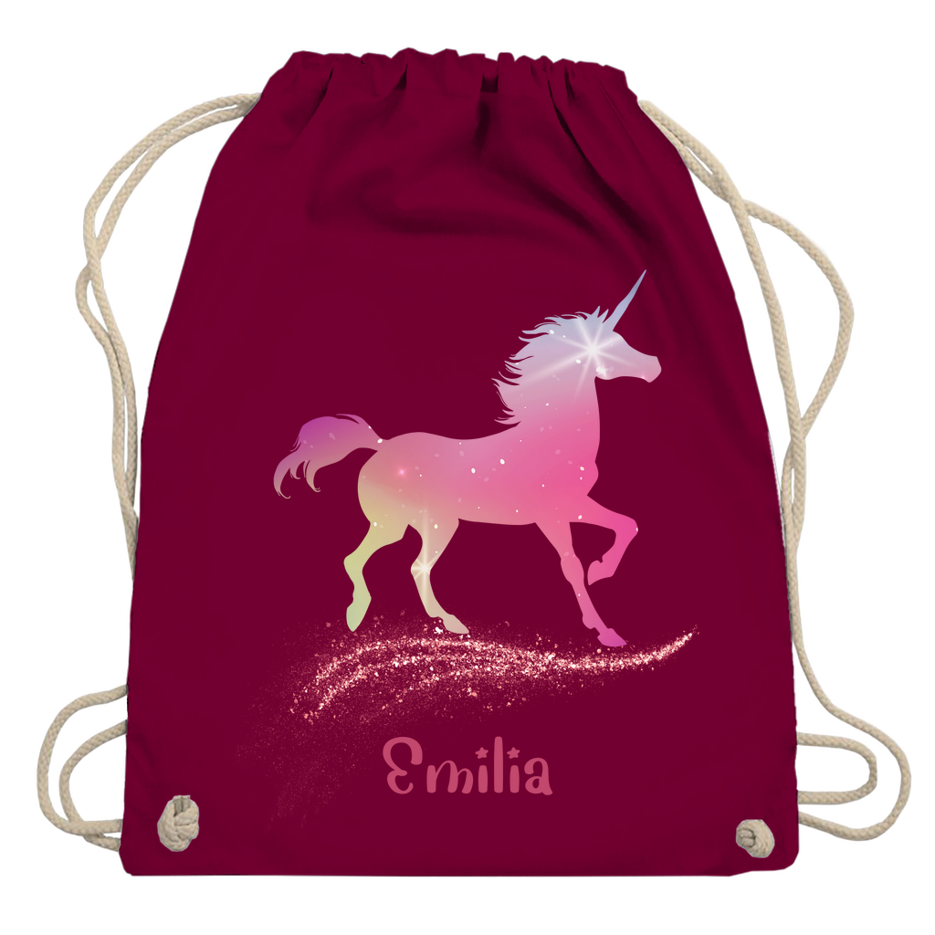 Turnbeutel Einhorn personalisiert mit Wunschname Geschenk Geburtstag