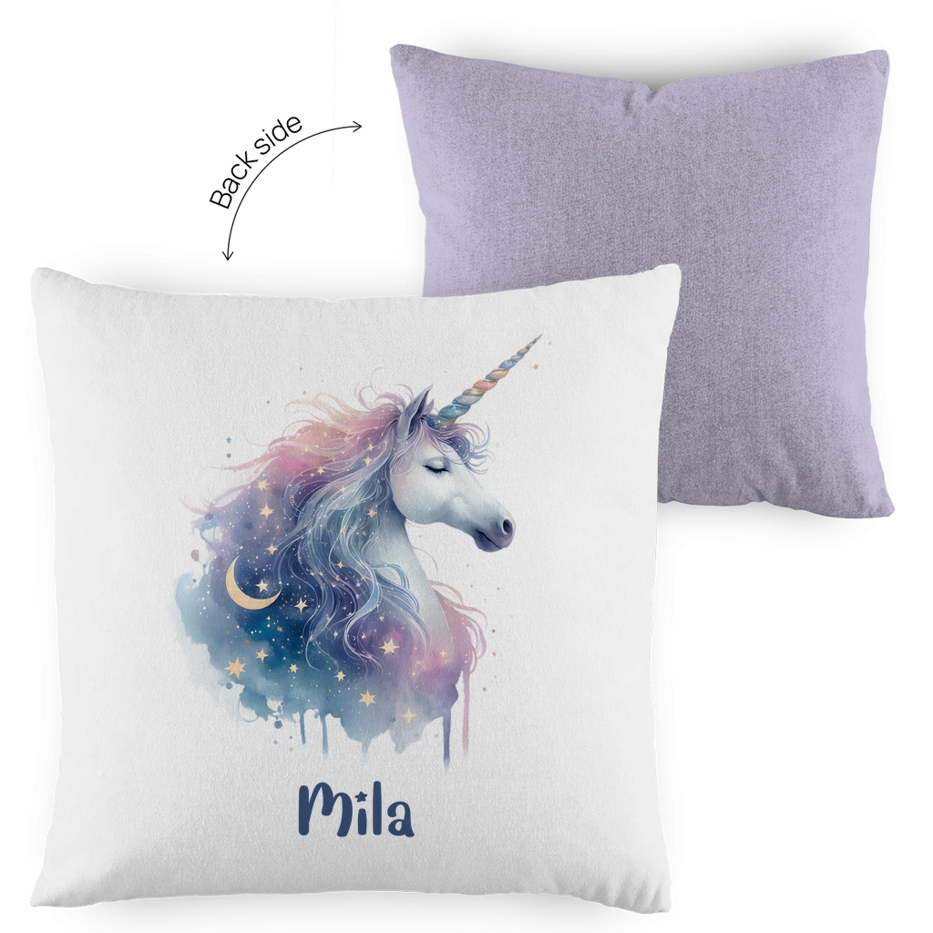 Kopfkissen Einhorn personalisiert mit Wunschname 40x40 cm mit Füllung zweifarbig