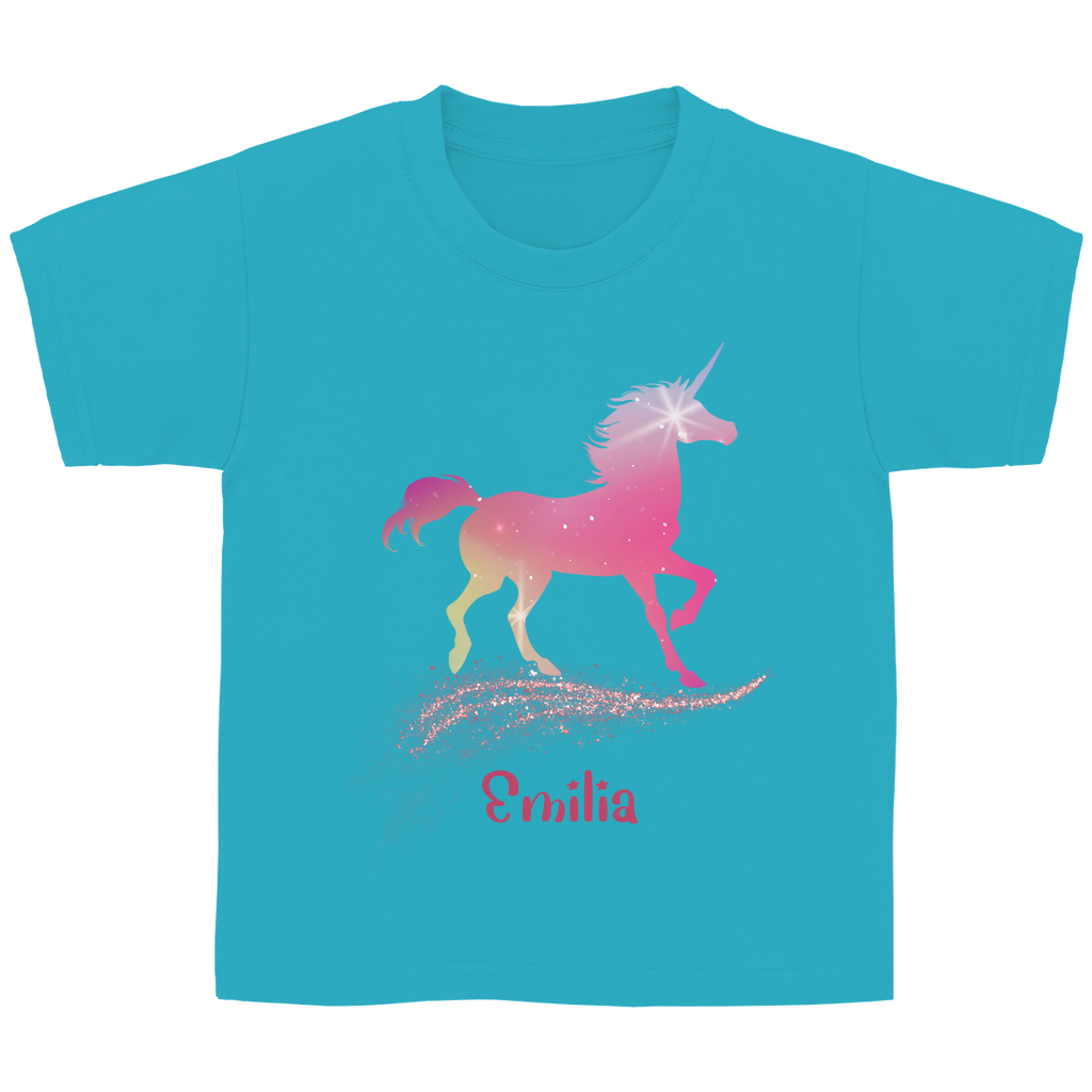 Kinder Basic T-Shirt Einhorn personalisiert mit Wunschname Geschenk Geburtstag