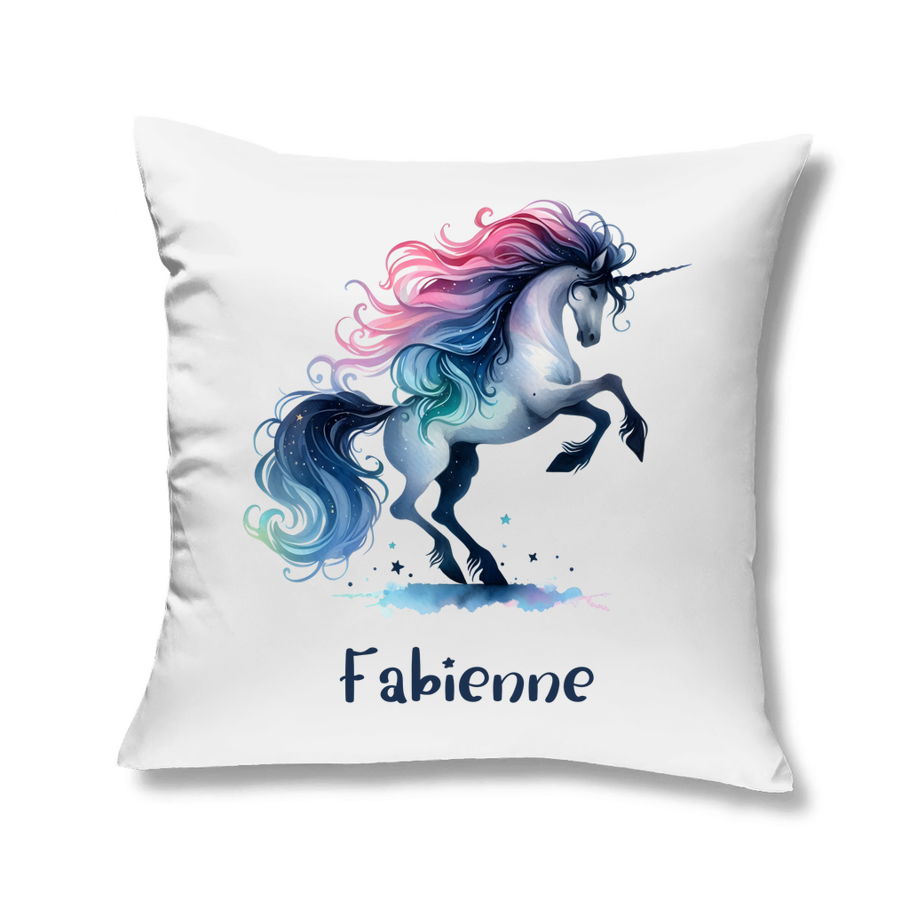 Kopfkissen Einhorn personalisiert mit Wunschname 40x40 cm mit Füllung weiss