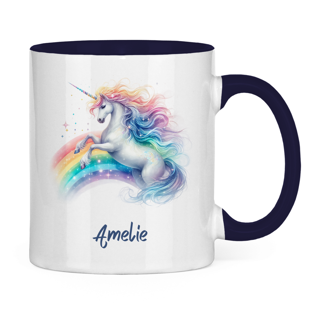 Tasse zweifarbig Einhorn personalisiert mit Wunschname Geschenk Geburtstag