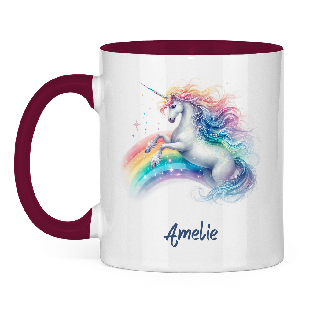 Tasse zweifarbig Einhorn personalisiert mit Wunschname Geschenk Geburtstag