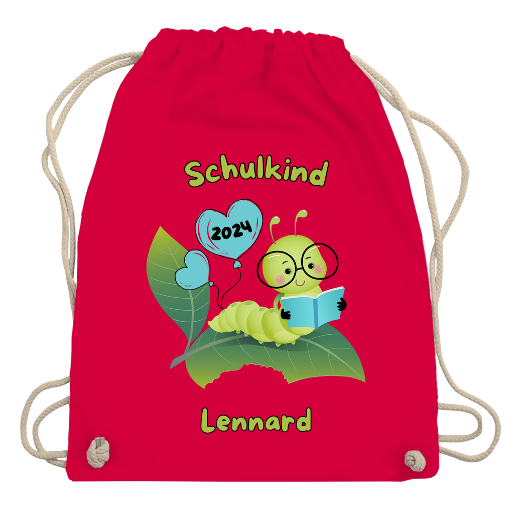 Sportbeutel Schule personalisiert Bücherwurm Mädchen Junge Turnbeutel 37x46 cm