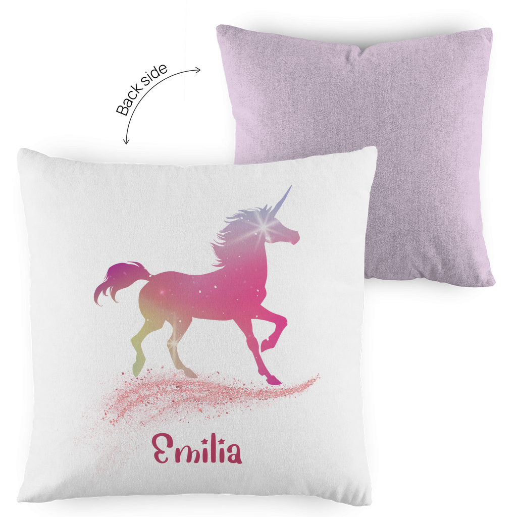 Kopfkissen Einhorn personalisiert mit Wunschname 40x40 cm mit Füllung zweifarbig