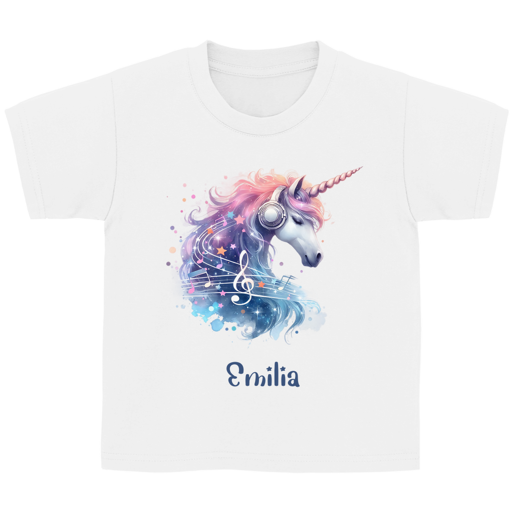 Kinder Basic T-Shirt Einhorn personalisiert mit Wunschname Geschenk Geburtstag