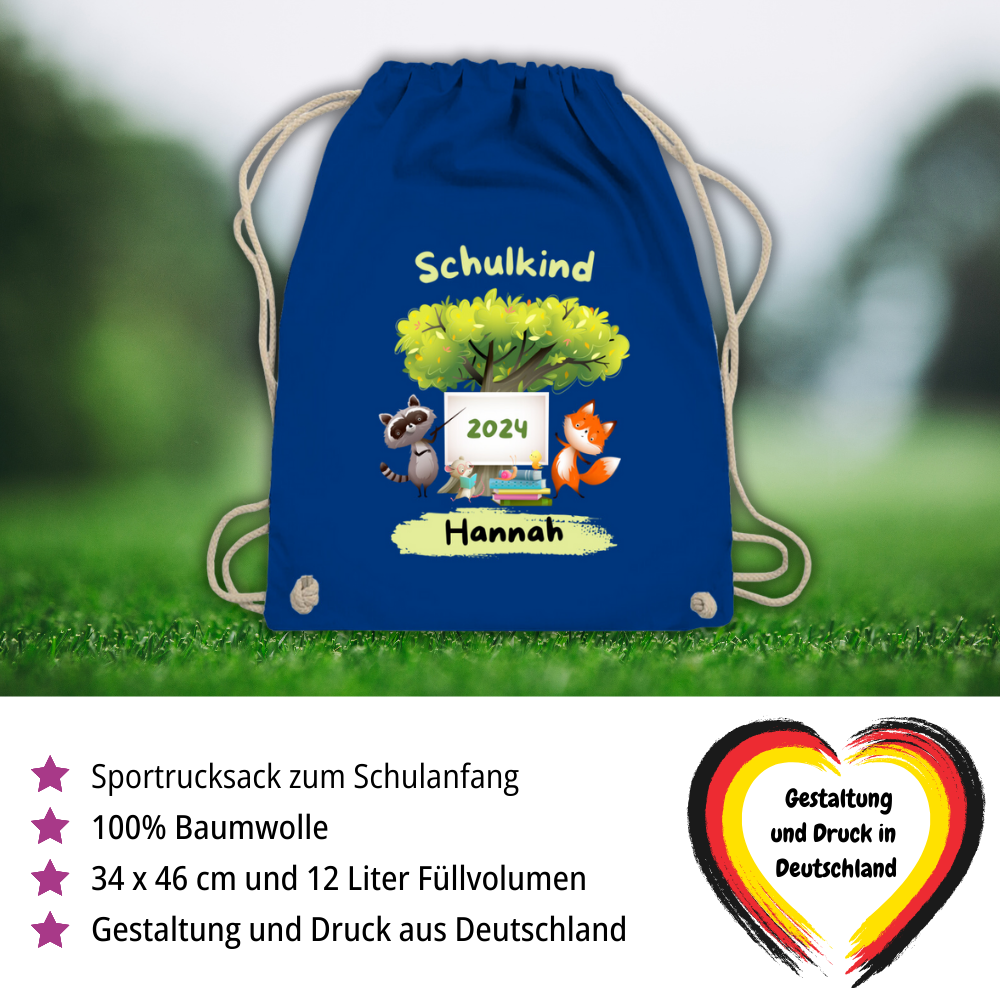 Sportbeutel Schule personalisiert Tiere Mädchen Junge Turnbeutel 37x46 cm