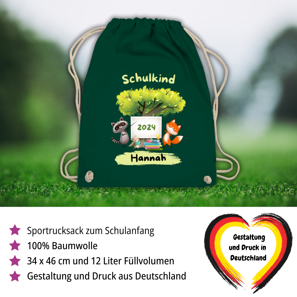 Sportbeutel Schule personalisiert Tiere Mädchen Junge Turnbeutel 37x46 cm