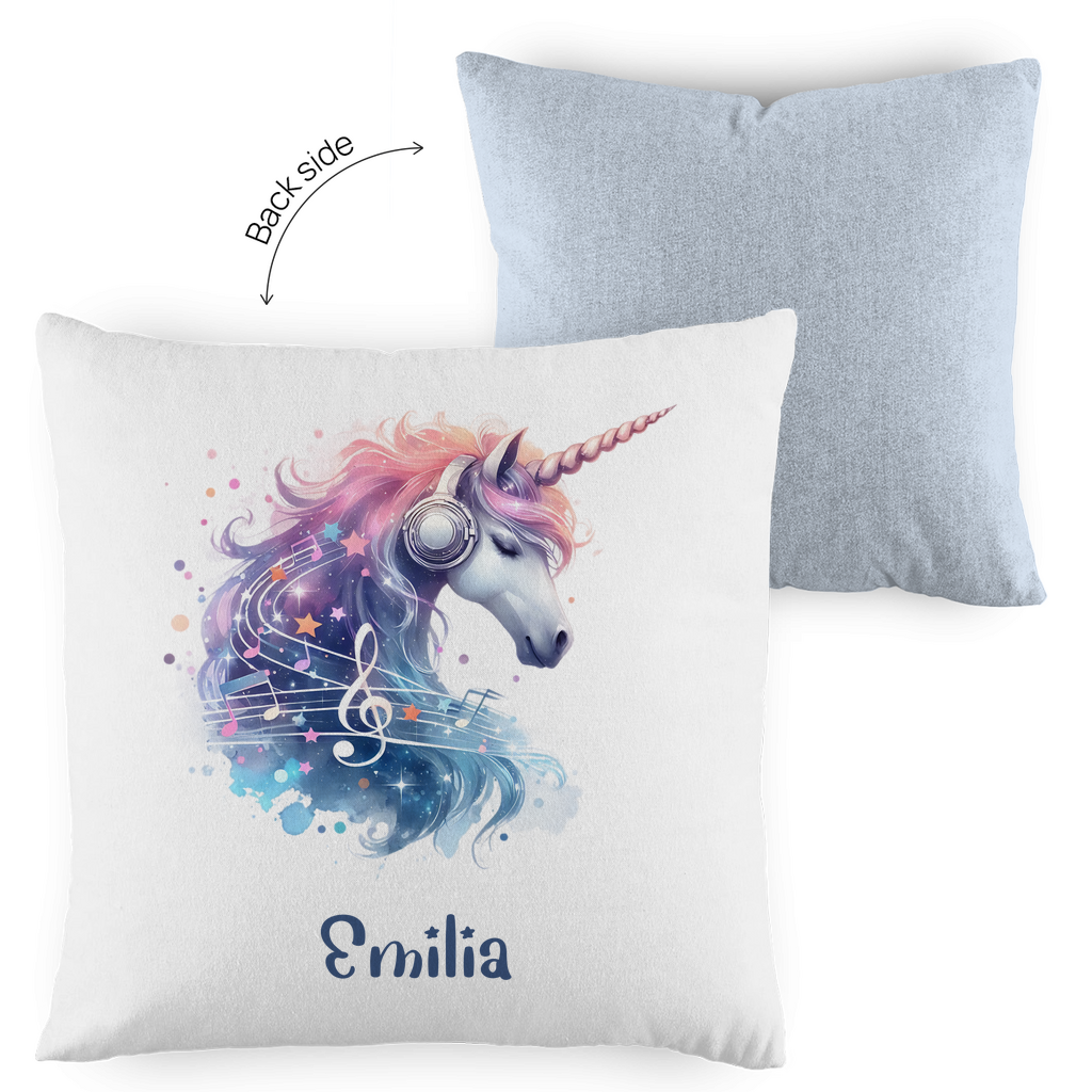 Kopfkissen Einhorn personalisiert mit Wunschname 40x40 cm mit Füllung zweifarbig