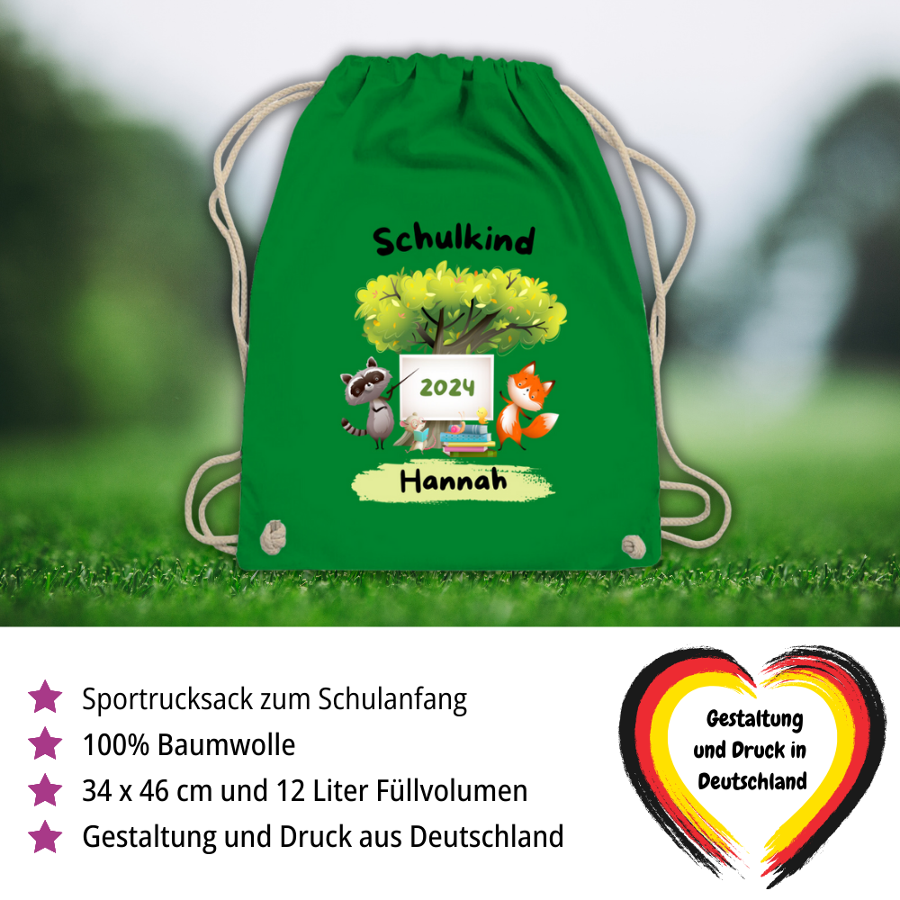 Sportbeutel Schule personalisiert Tiere Mädchen Junge Turnbeutel 37x46 cm