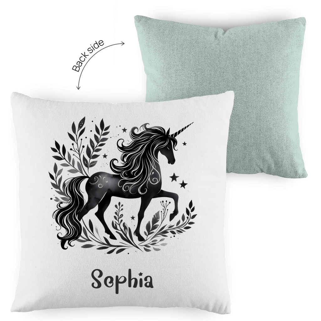 Kopfkissen Einhorn personalisiert mit Wunschname 40x40 cm mit Füllung zweifarbig