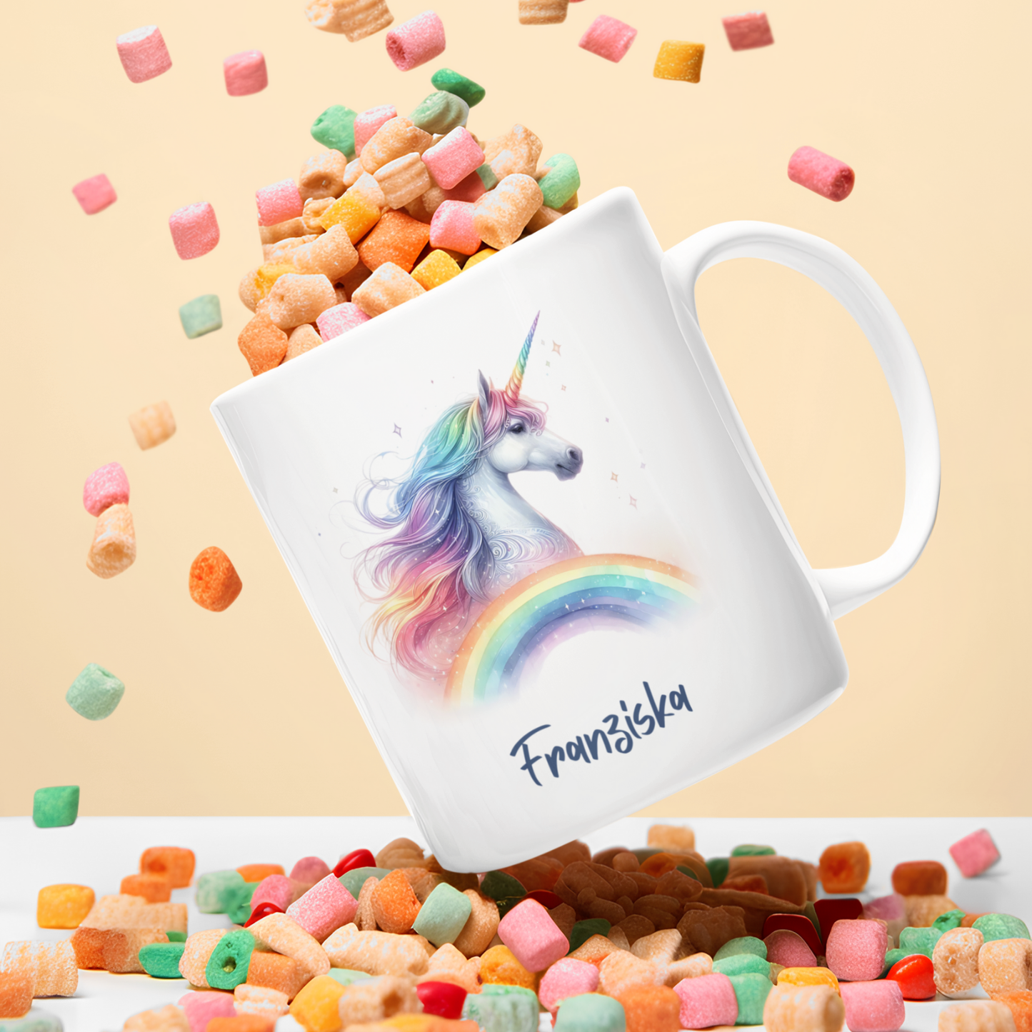 Tasse weiß Einhorn personalisiert mit Wunschname Geschenk Geburtstag