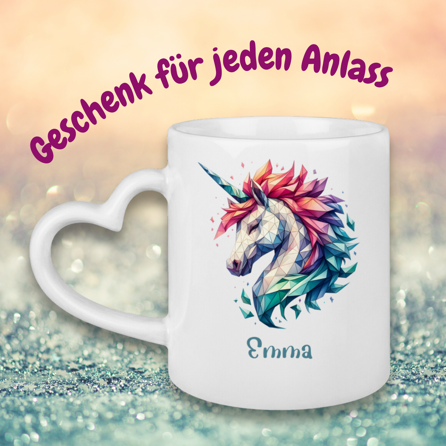 Tasse Herzgriff Einhorn personalisiert mit Wunschname Geschenk Geburtstag