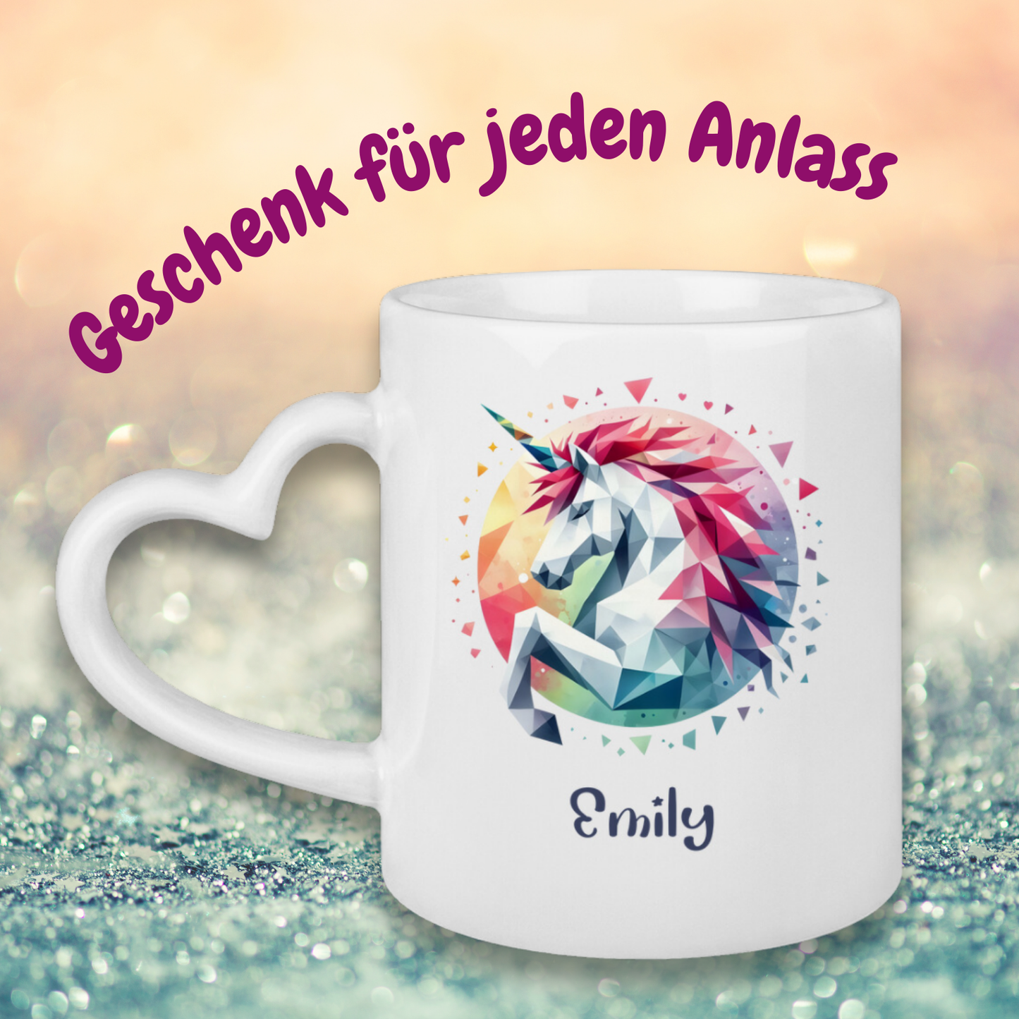 Tasse Herzgriff Einhorn personalisiert mit Wunschname Geschenk Geburtstag