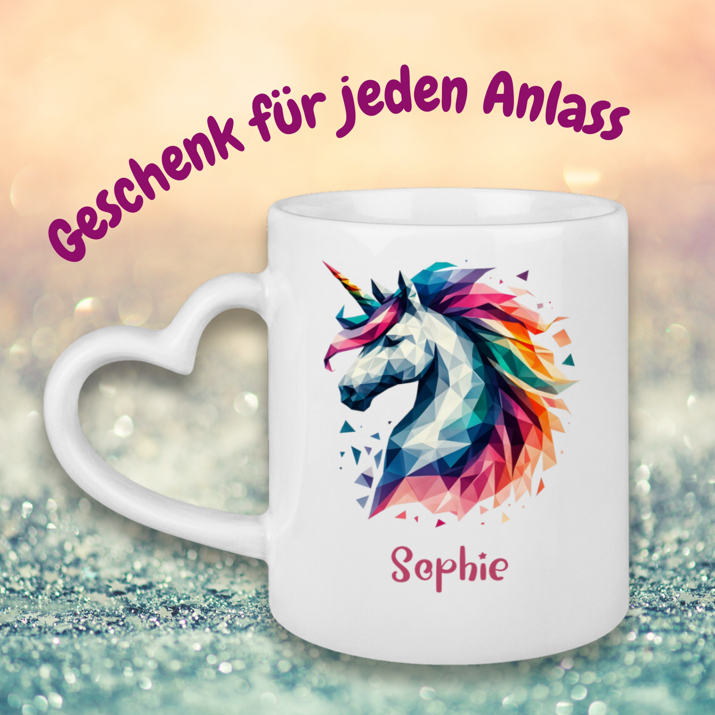 Tasse Herzgriff Einhorn personalisiert mit Wunschname Geschenk Geburtstag