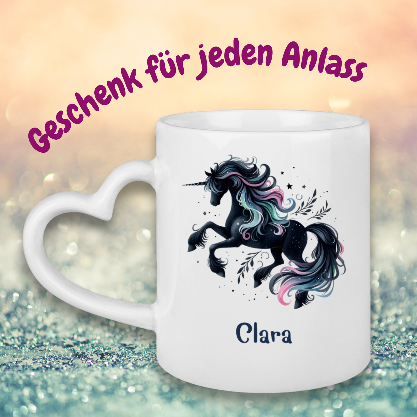Tasse Herzgriff Einhorn personalisiert mit Wunschname Geschenk Geburtstag