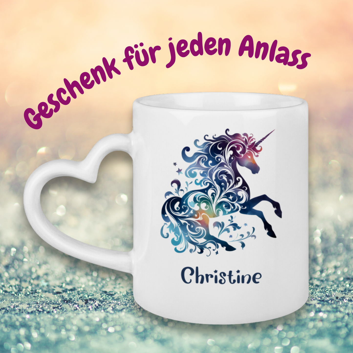 Tasse Herzgriff Einhorn personalisiert mit Wunschname Geschenk Geburtstag