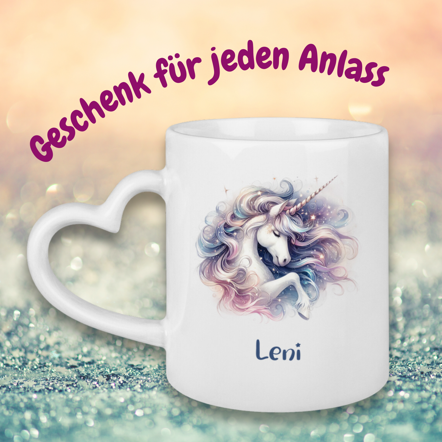 Tasse Herzgriff Einhorn personalisiert mit Wunschname Geschenk Geburtstag