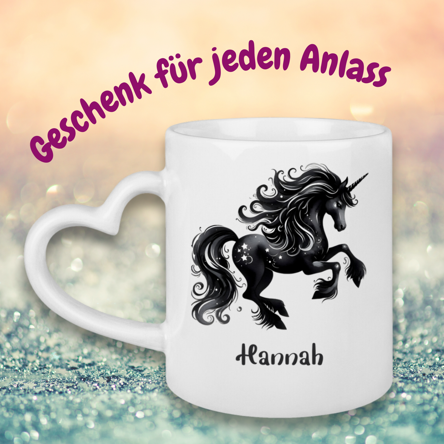 Tasse Herzgriff Einhorn personalisiert mit Wunschname Geschenk Geburtstag
