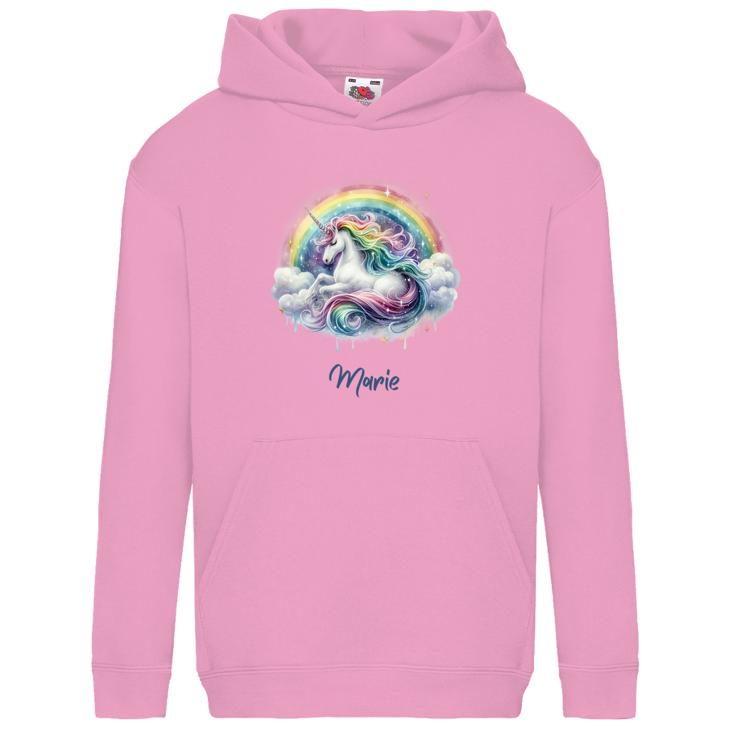 Kids Basic Bio Hoodie Einhorn personalisiert mit Wunschname Geschenk Geburtstag