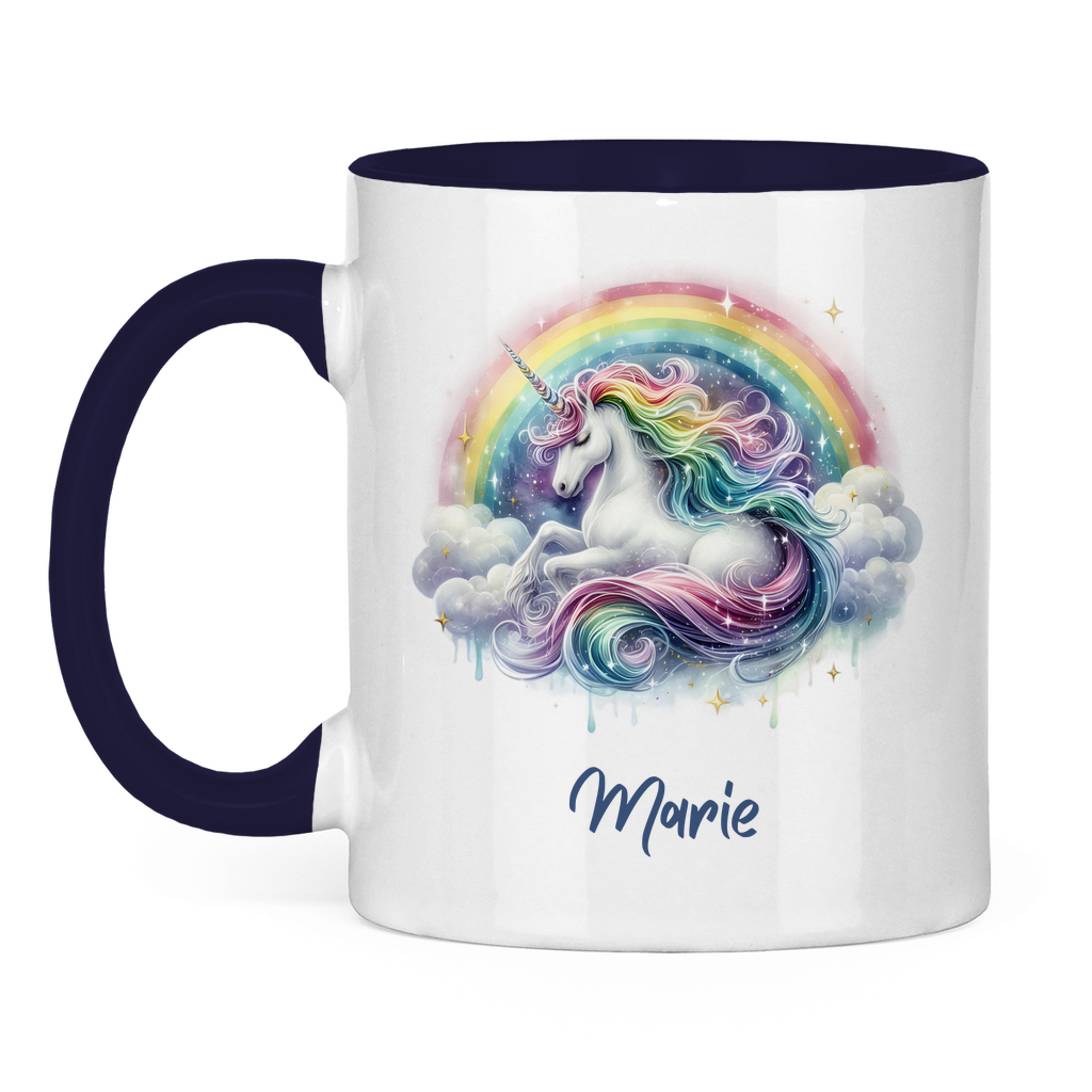 Tasse zweifarbig Einhorn personalisiert mit Wunschname Geschenk Geburtstag