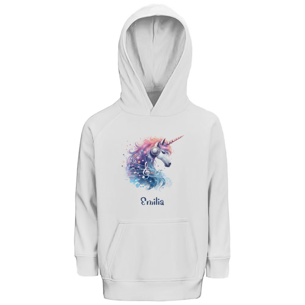 Kinder Premium Bio Hoodie Einhorn personalisiert mit Wunschname Geschenk