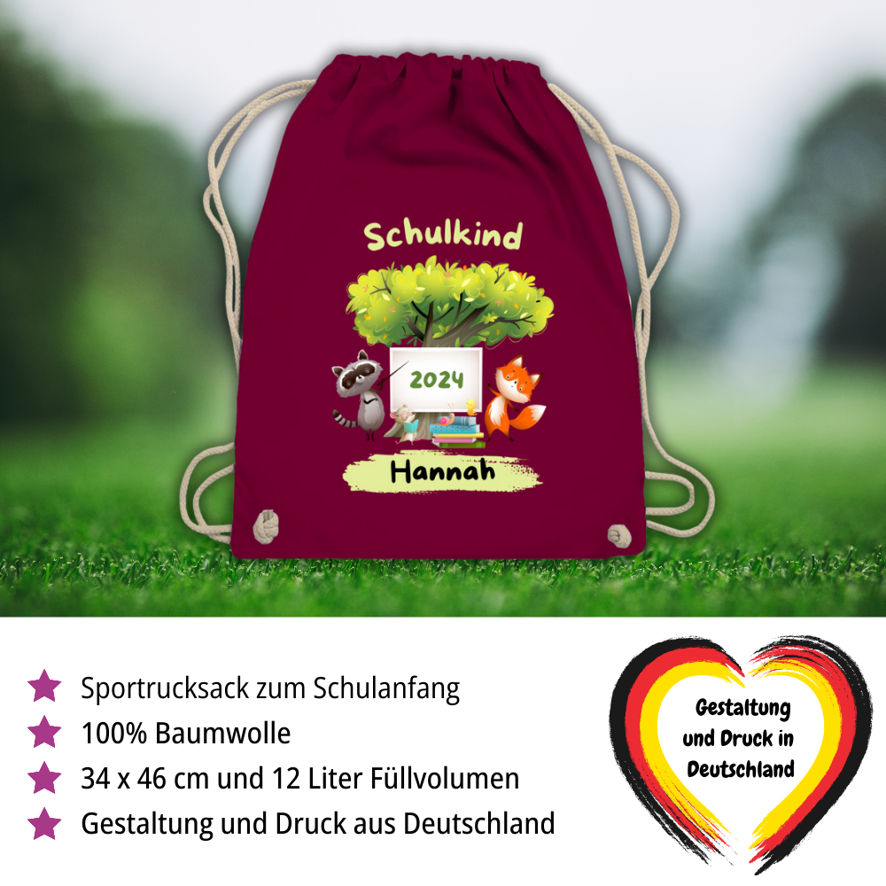 Sportbeutel Schule personalisiert Tiere Mädchen Junge Turnbeutel 37x46 cm