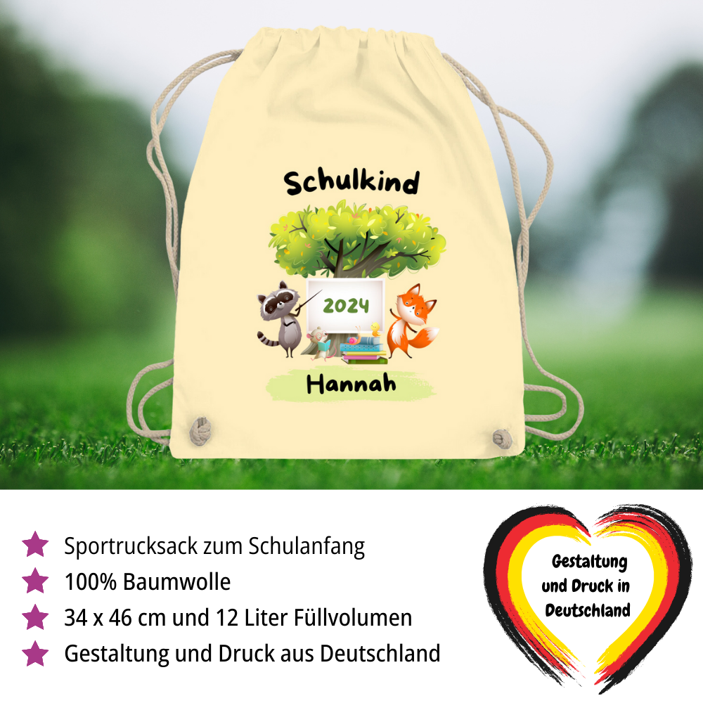 Sportbeutel Schule personalisiert Tiere Mädchen Junge Turnbeutel 37x46 cm