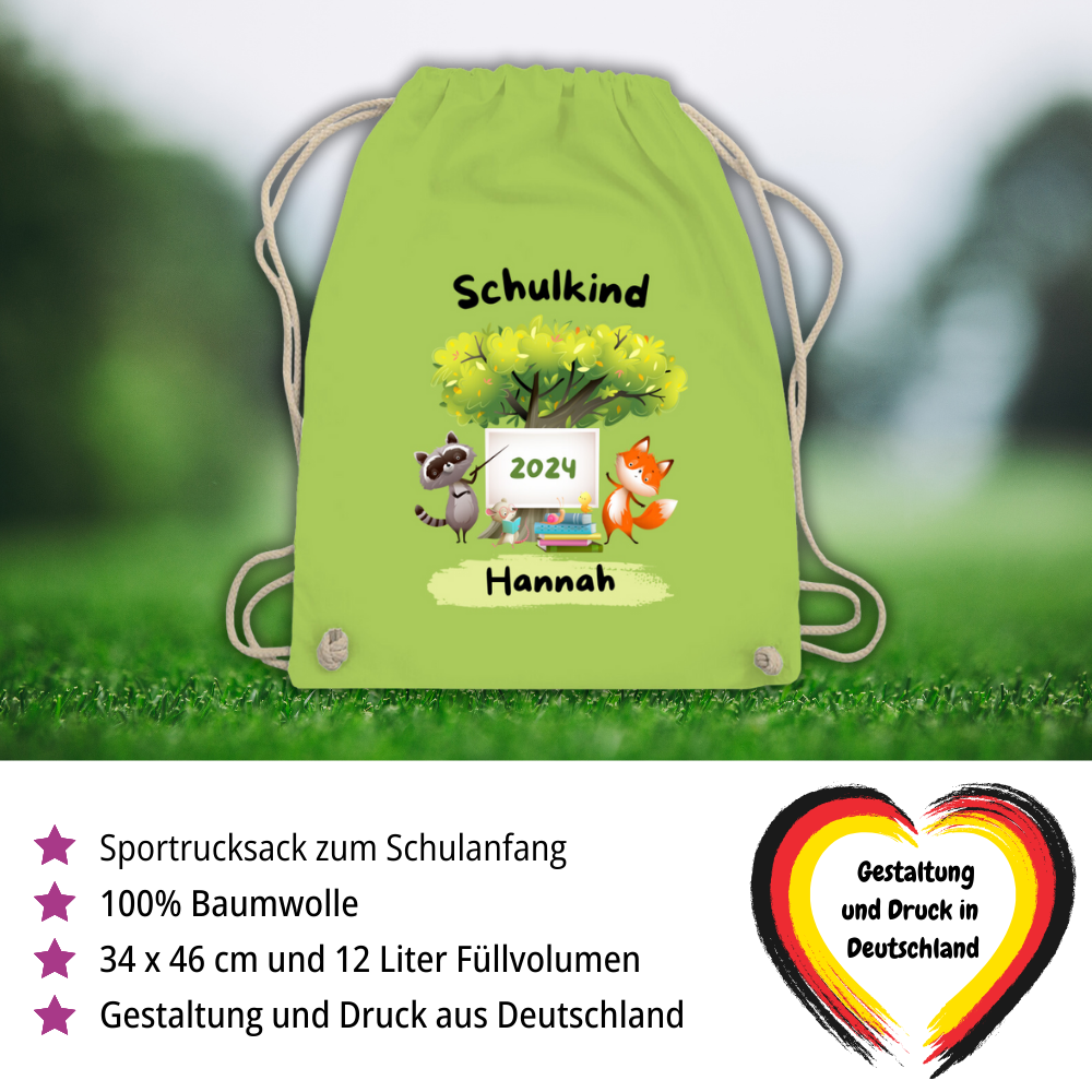 Sportbeutel Schule personalisiert Tiere Mädchen Junge Turnbeutel 37x46 cm