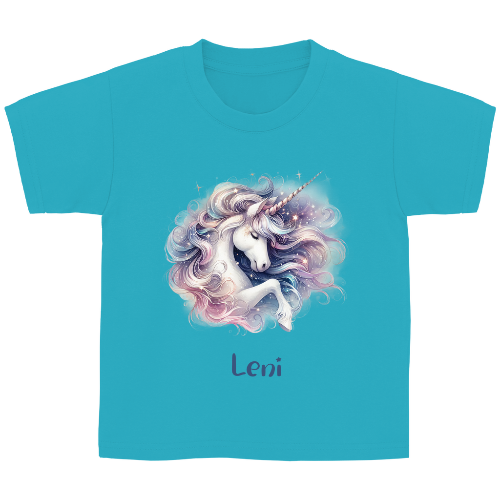 Kinder Basic T-Shirt Einhorn personalisiert mit Wunschname Geschenk Geburtstag