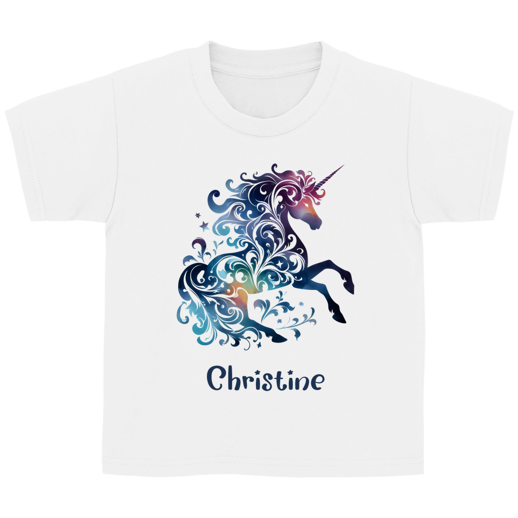 Kinder Basic T-Shirt Einhorn personalisiert mit Wunschname Geschenk Geburtstag